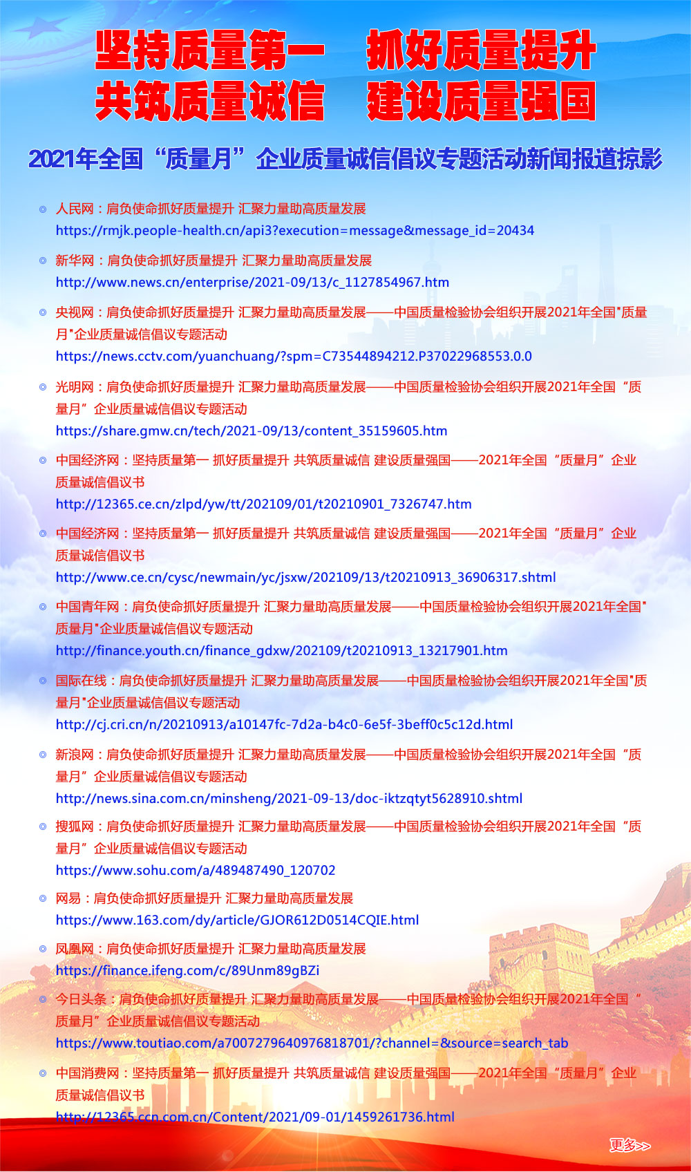 2021年全國(guó)“質(zhì)量月”企業(yè)質(zhì)量誠(chéng)信倡議專題活動(dòng)新聞報(bào)道掠影