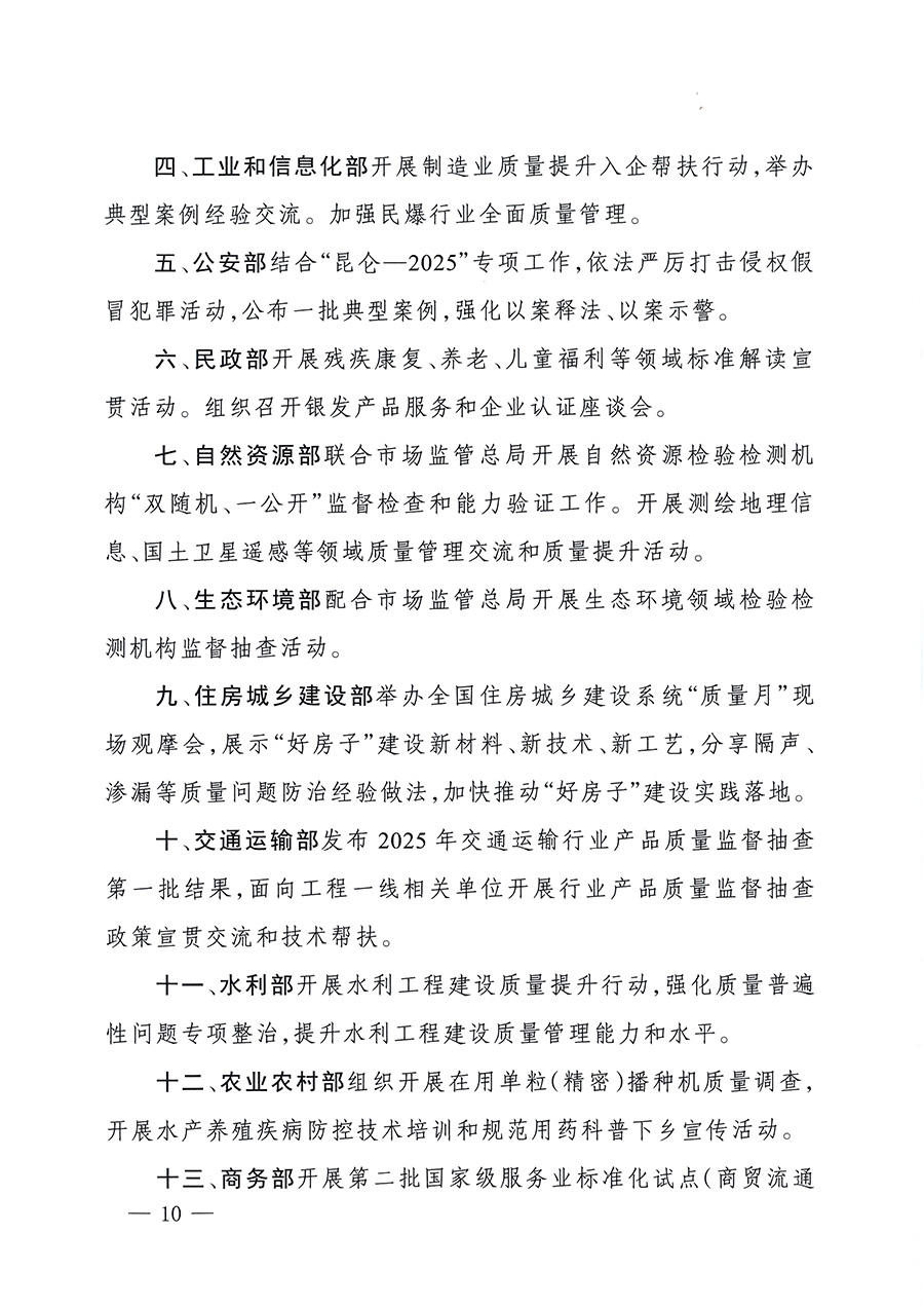 市場監(jiān)管總局等26個(gè)部門(單位)聯(lián)合發(fā)布開展2025年全國“質(zhì)量月”活動(dòng)通知(國市監(jiān)質(zhì)發(fā)〔2025〕77號)